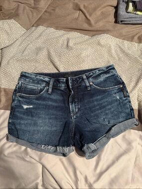 Silver Jeans Suki Dark Blue Rolled Cuff Denim Shorts